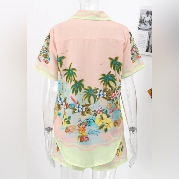 Cocomo Island Loose Fit Casual Shorts Set Single-Breasted Tropical Top - Picture 12 of 16